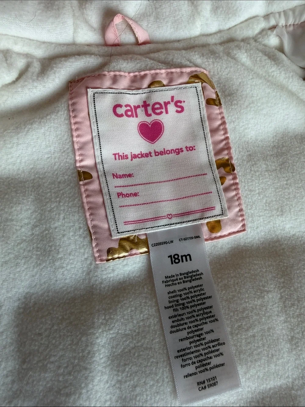 Carter's Pink Jacket with Gold Accents